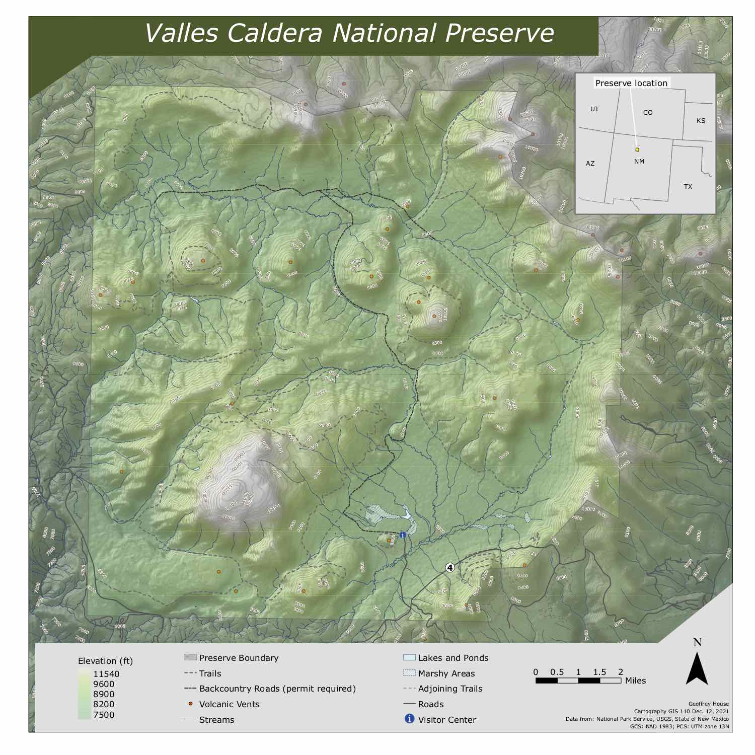 Valles Caldera topographic map