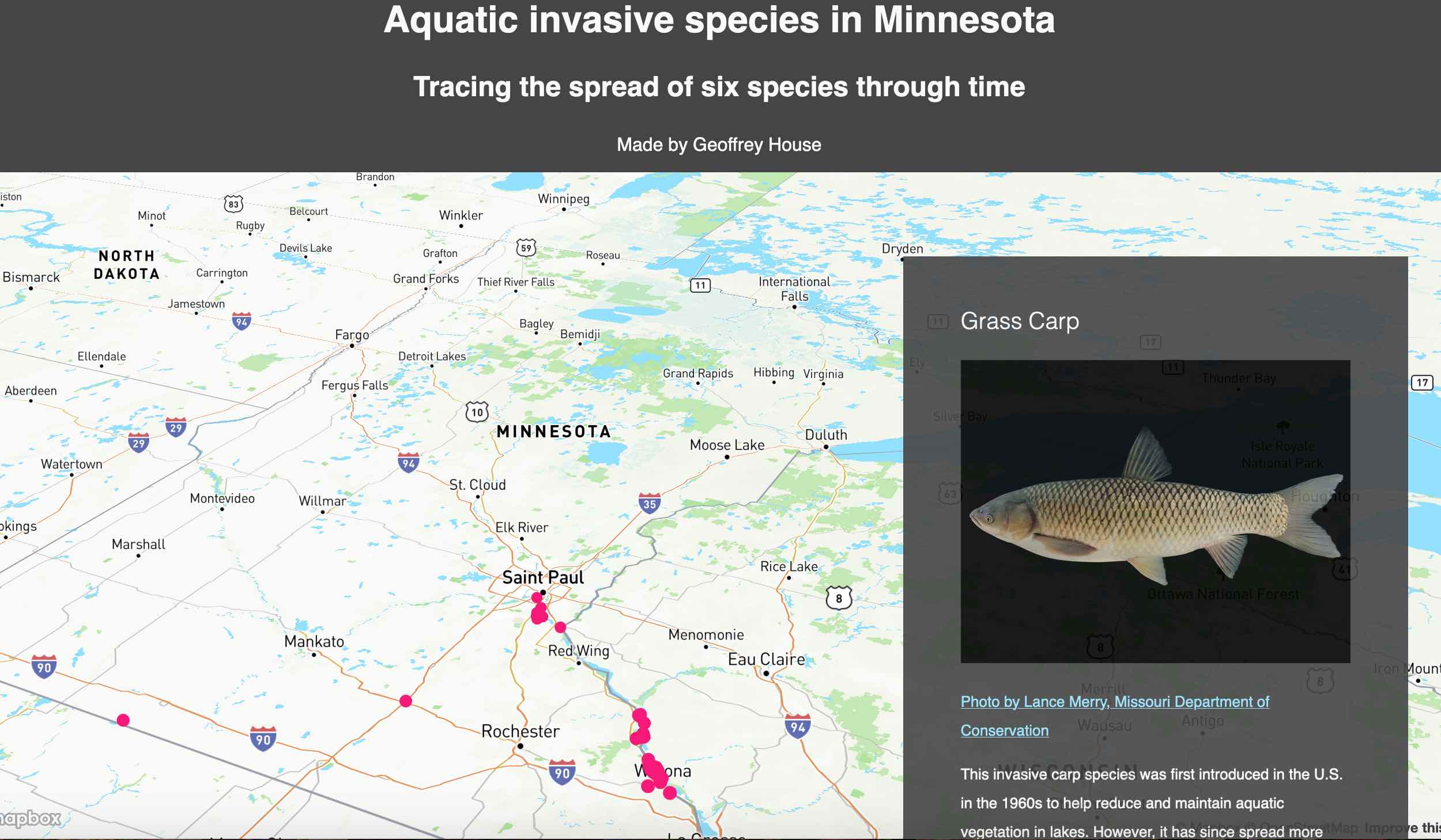 Story map of aquatic invasive species spread in Minnesota